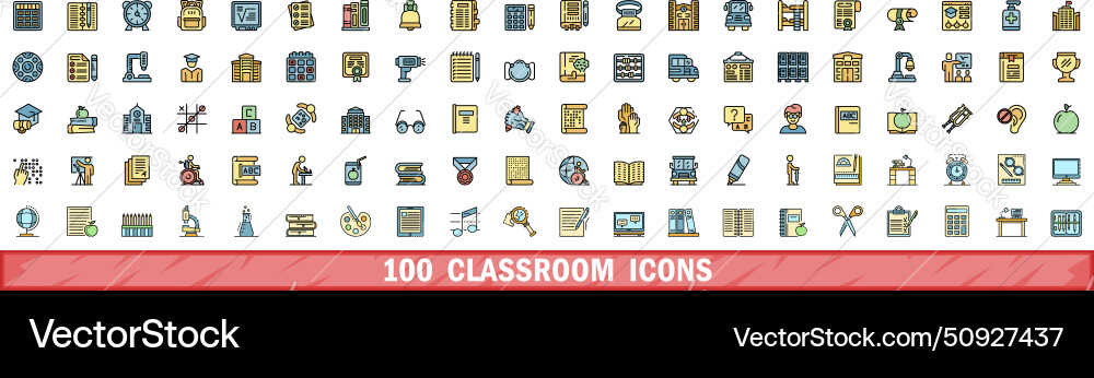 100 classroom icons set color line style 100 classroom icons set color line style vector image