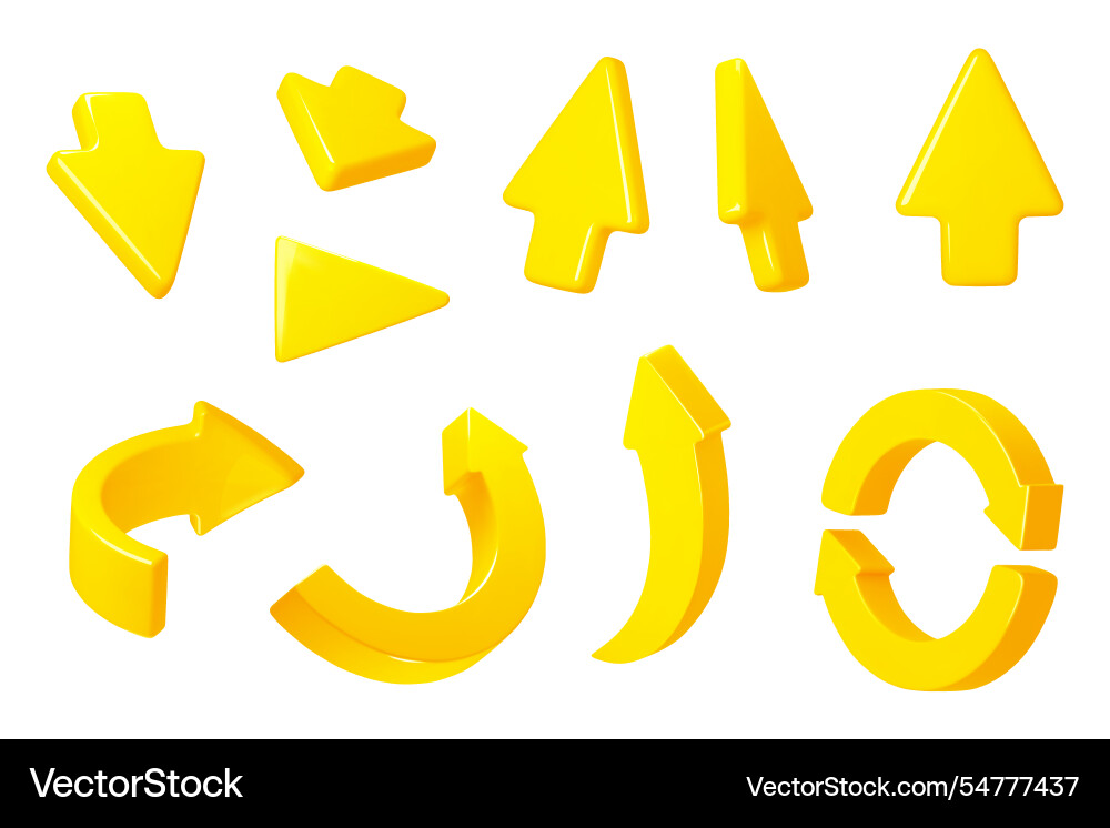 3d arrows and pointers yellow interactive cursors 3d arrows and pointers yellow interactive cursors vector image