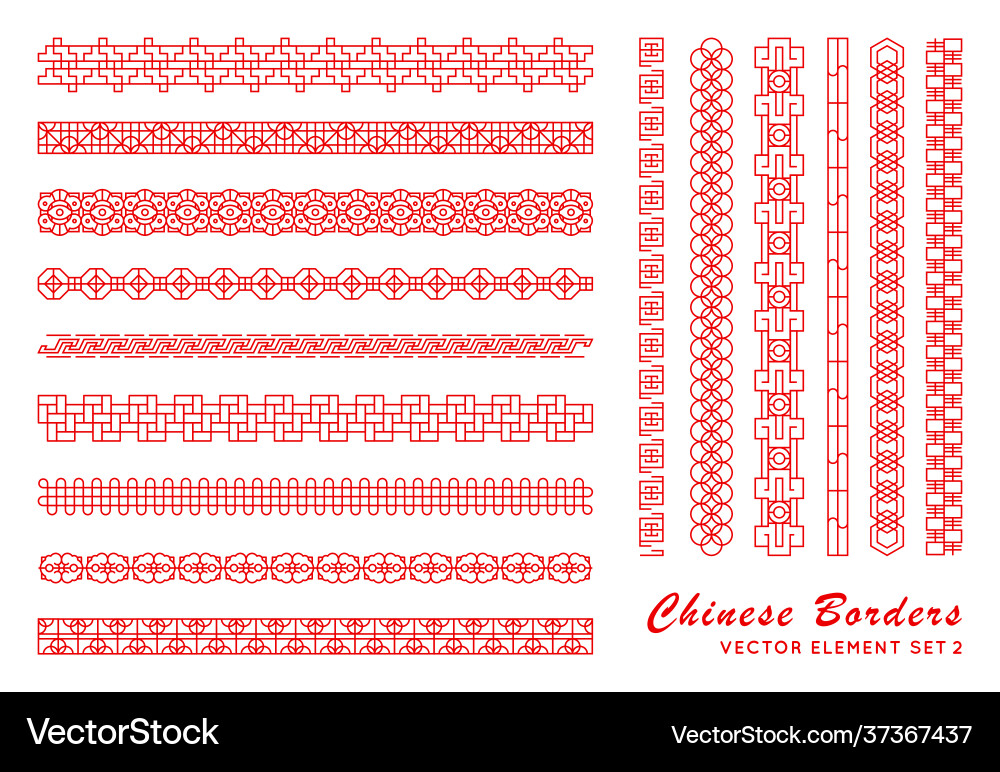 Asian red border set in vintage style on white Asian red border set in vintage style on white vector image