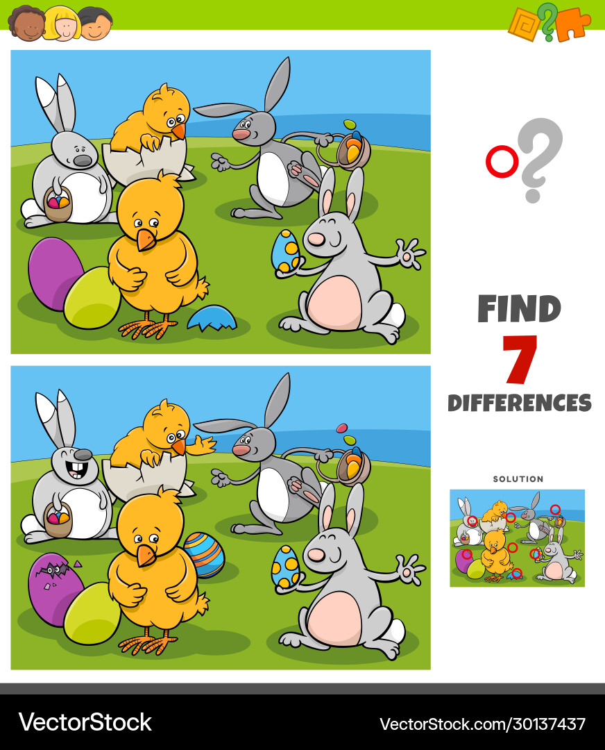 Differences task with comic easter characters Differences task with comic easter characters vector image