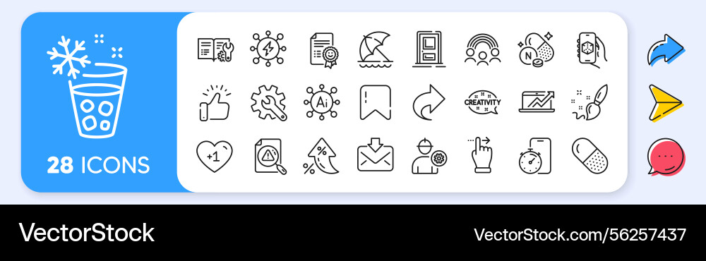 Ice maker inclusion and timer app line icons Ice maker inclusion and timer app line icons vector image