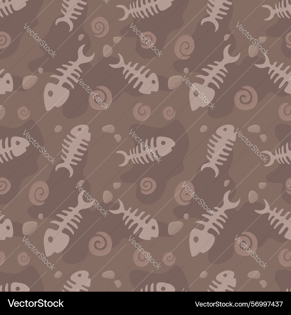 Seamless pattern with fishbones and shells Vector Image