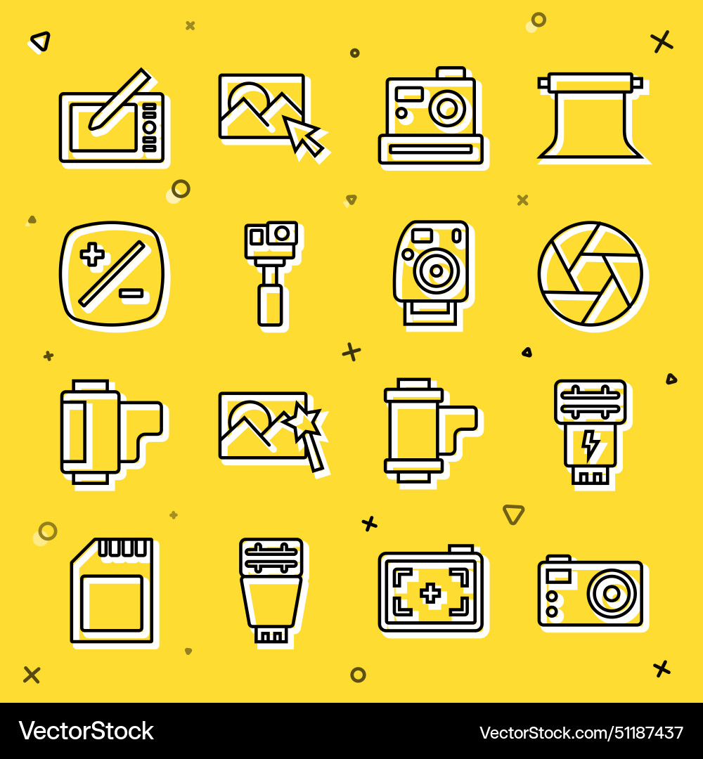 Set line photo camera flash shutter action Set line photo camera flash shutter action vector image