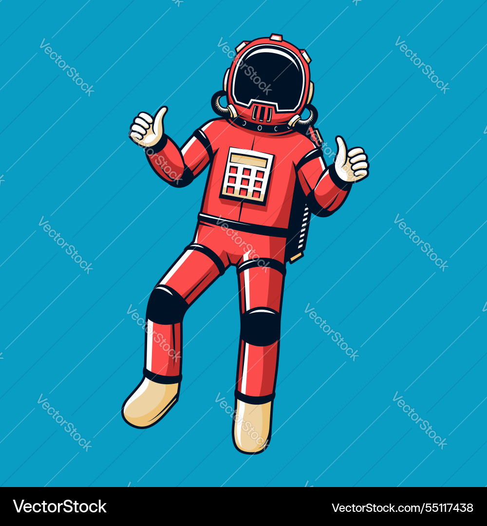 Astronaut in red spacesuit floating while giving vector image