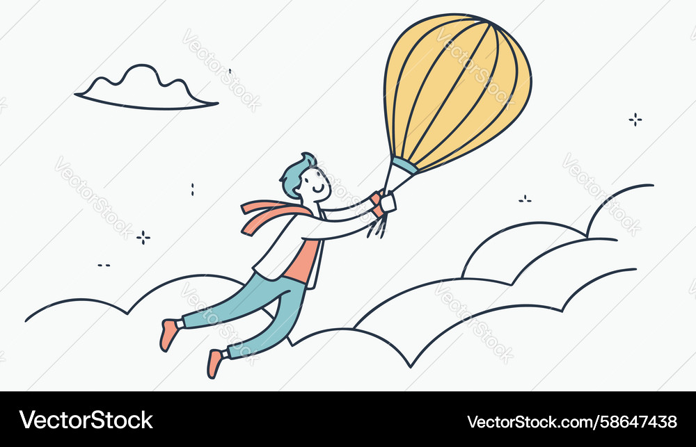 Man with Balloon in Clouds Vector Image