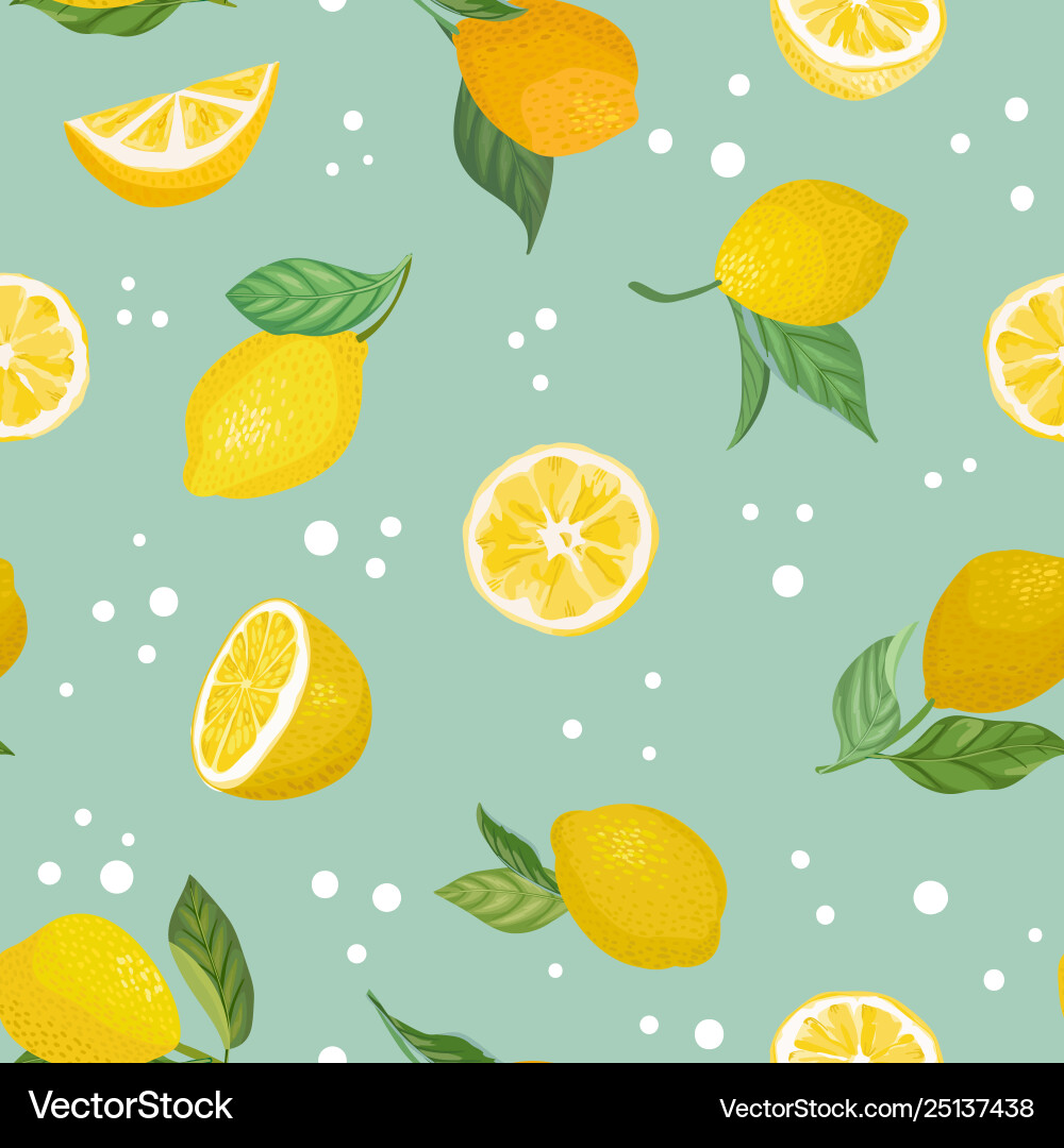 Seamless lemon pattern with tropic fruits leaves Seamless lemon pattern with tropic fruits leaves vector image