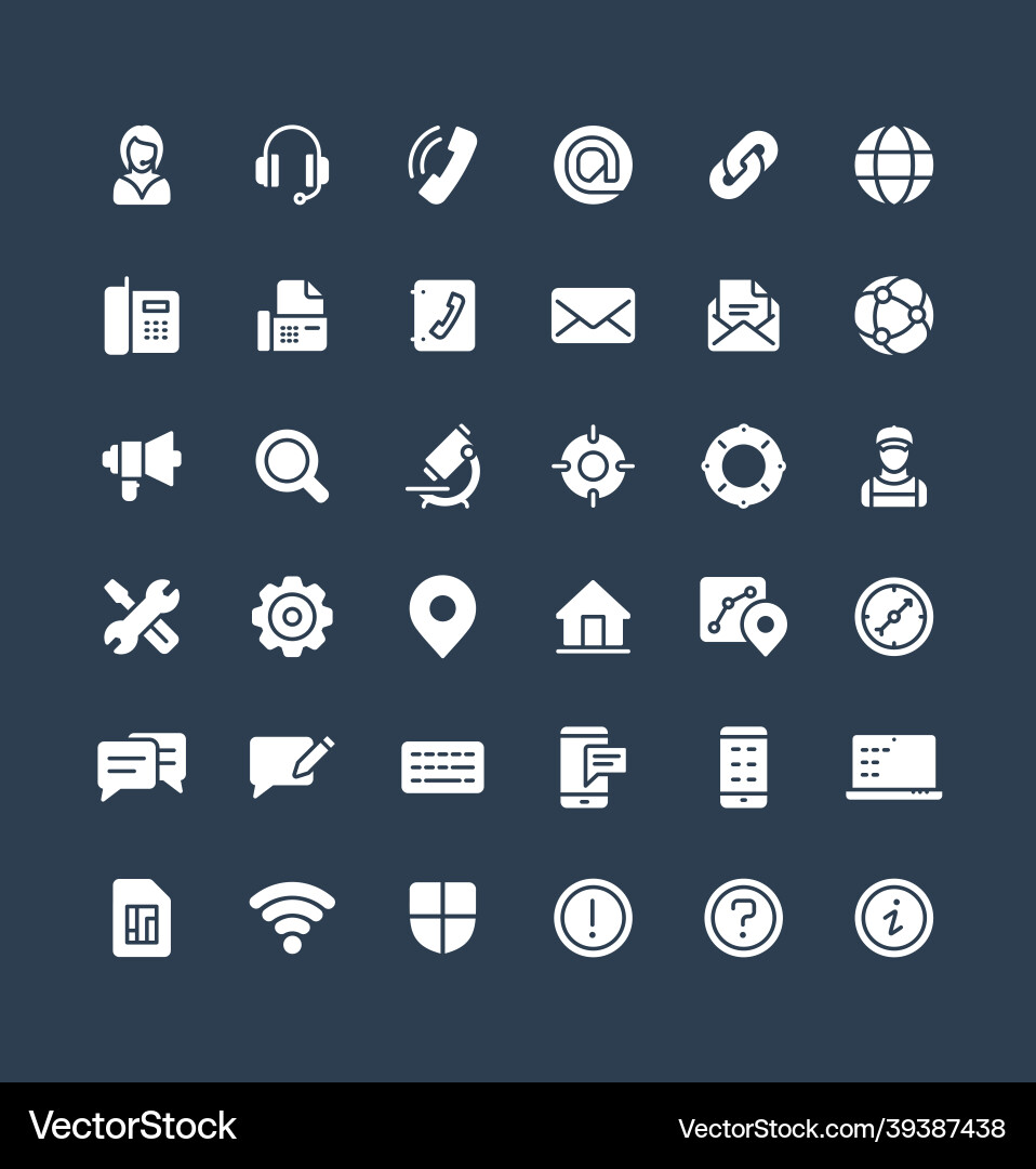 Solid icons set with contact us technical Solid icons set with contact us technical Vector Image