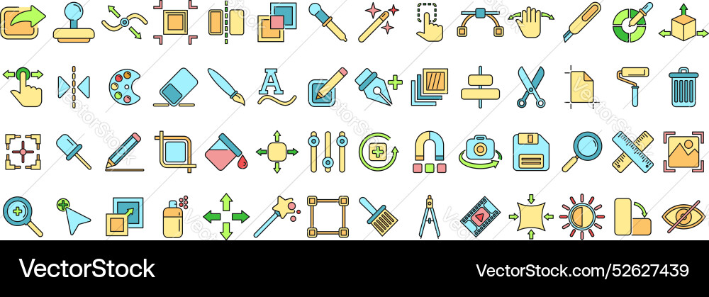 Editing tools icons set color line vector image