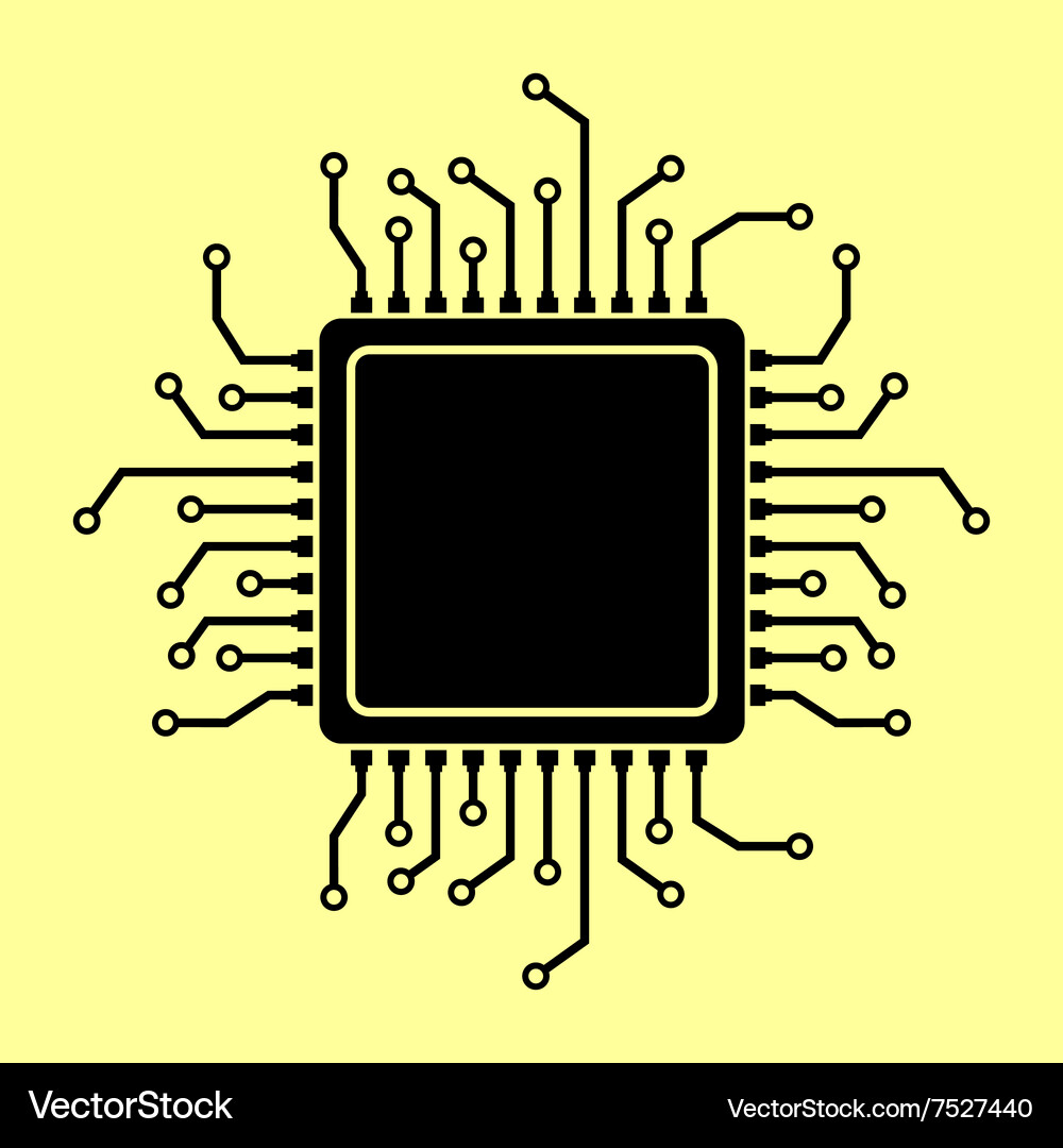 Microprocessor Chip Icon - Flat Style Vector Image