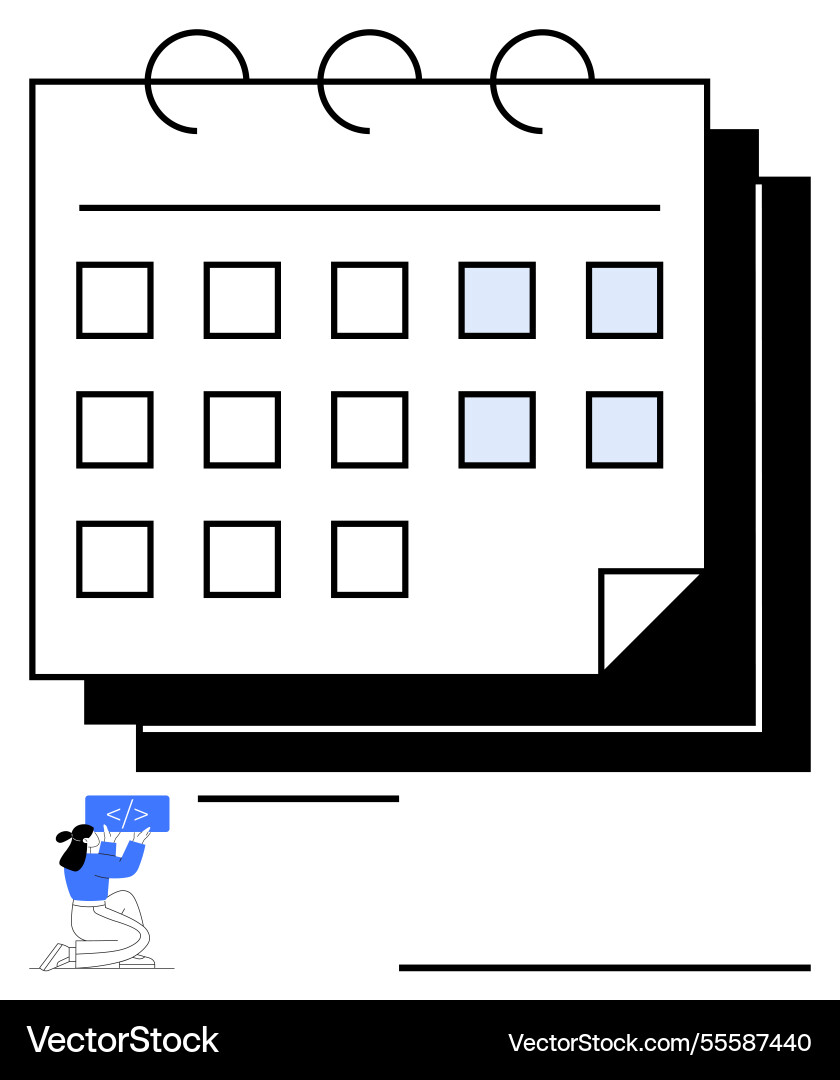 Software developer coding next to large calendar Software developer coding next to large calendar vector image