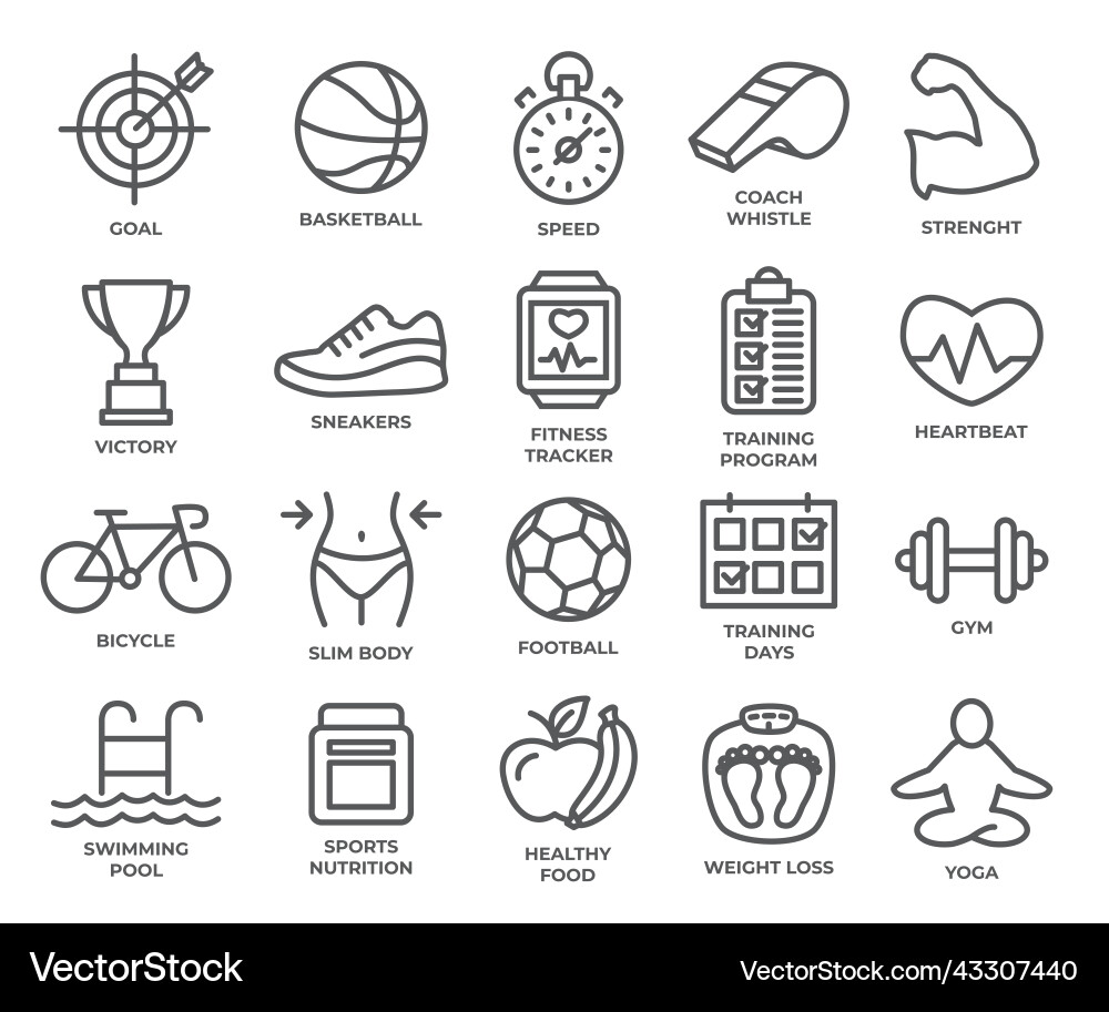 Sport line icons set on white background Sport line icons set on white background Vector Image