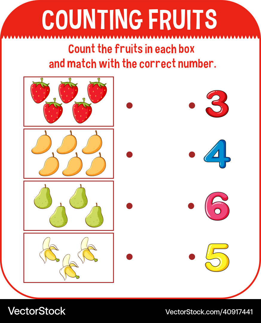 Math game template with counting fruits Math game template with counting fruits vector image