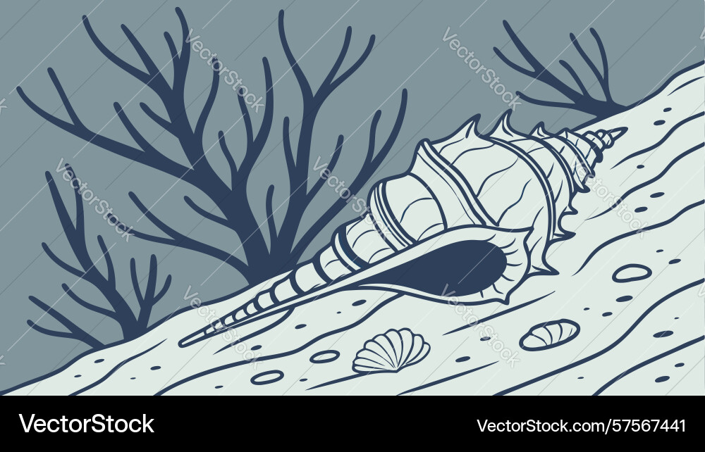 Seashell on ocean floor with abstract coral forms vector image