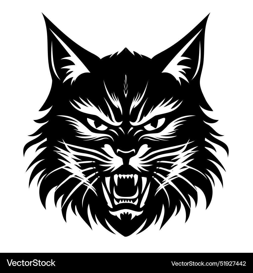 Aggressive wild cat head in black and white Aggressive wild cat head in black and white vector image