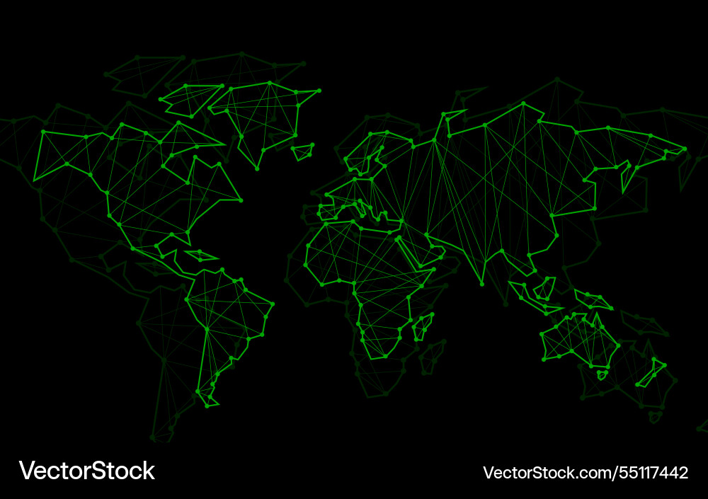Polygonal abstract world map with connected lines vector image