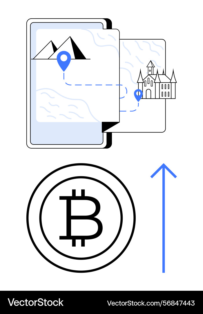 Digital map navigation with bitcoin growth Vector Image