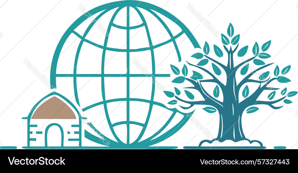 Earth globe with grid and tree global network and vector image