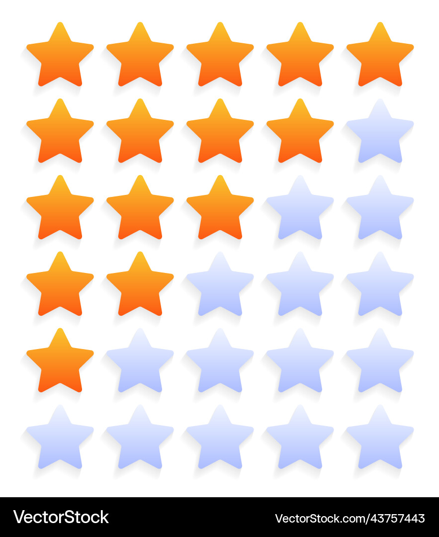 Five stars rating icon set stock simple rounded vector image