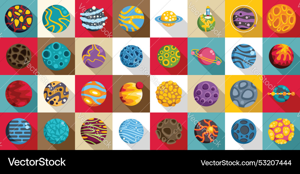 Alien planet game icons set this of colorful Vector Image