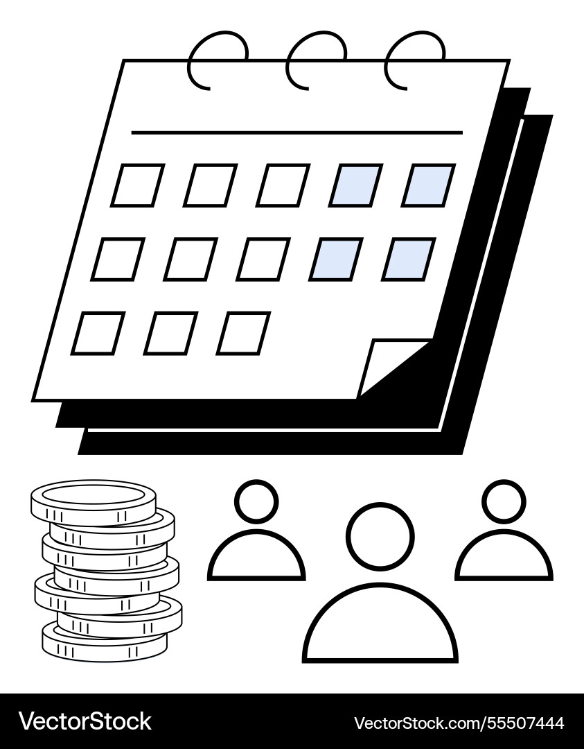 Calendar with highlighted dates stack of coins Calendar with highlighted dates stack of coins vector image