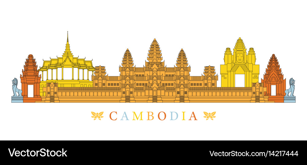 Cambodia Temple Skyline Vector Image