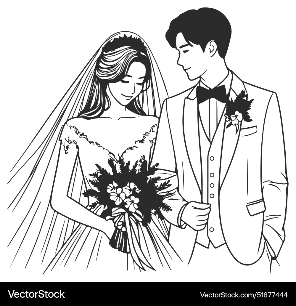 Continuous one line drawing of a wedding couple Continuous one line drawing of a wedding couple vector image
