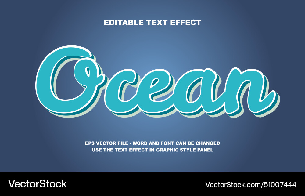 Editable text effect ocean 3d template Vector Image
