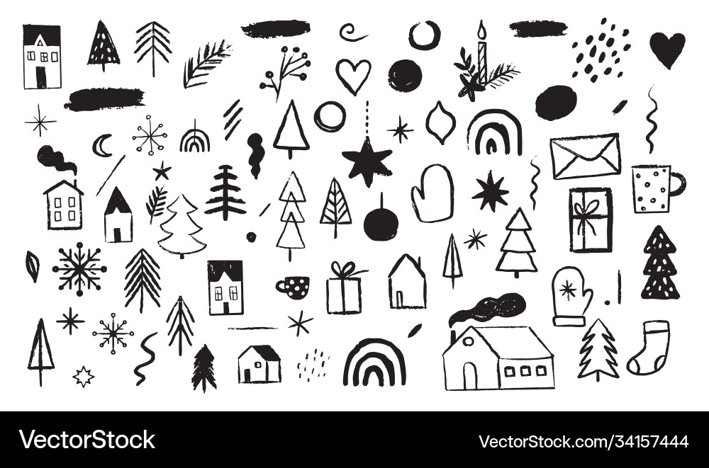Hand drawn christmas and new year doodles Hand drawn christmas and new year doodles vector image