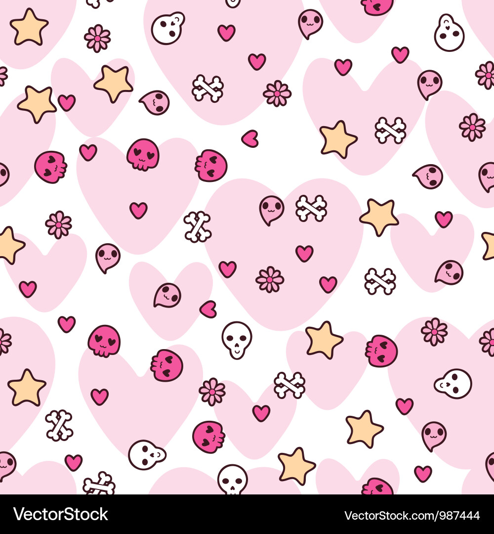 Kawaii Doodle Skull Pattern Vector Image