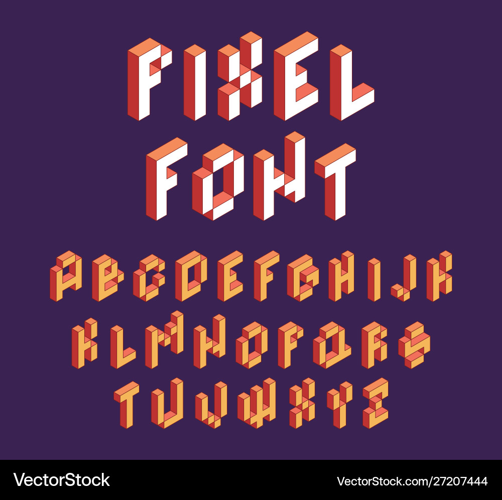 Pixel font retro block alphabet game Pixel font retro block alphabet game vector image