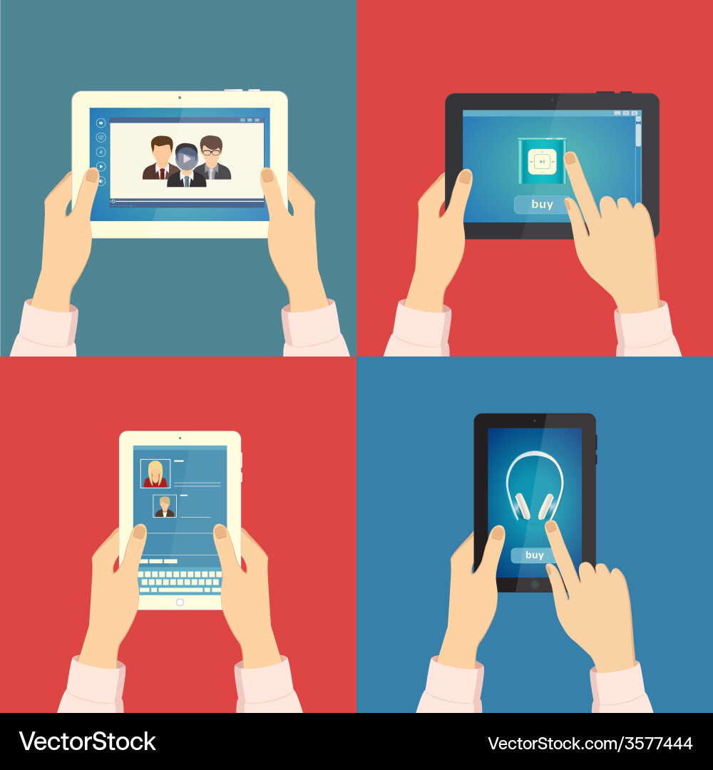 Set of hands holding different business objects vector image