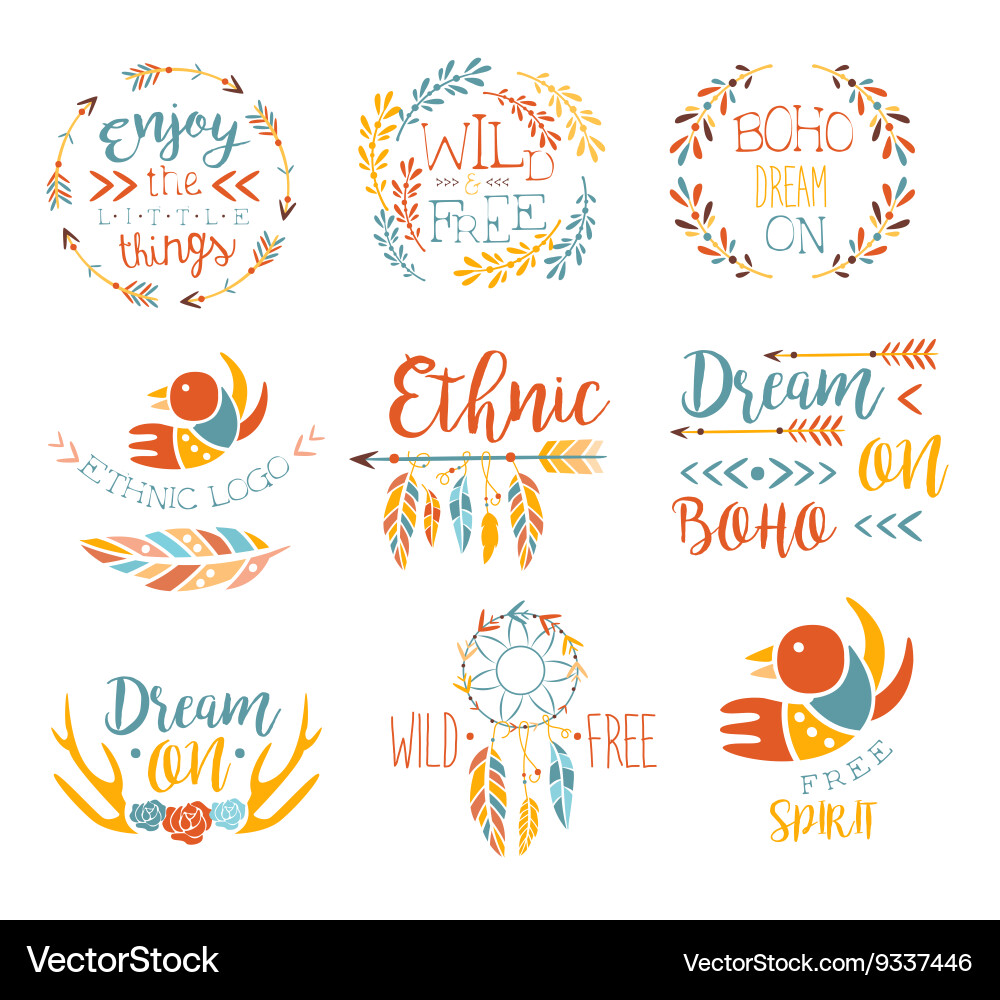 Boho Banner Set - Floral & Feather Vector Image