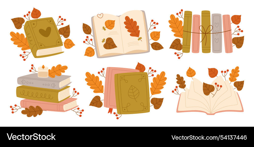 Different books closed opened in stack or row Vector Image