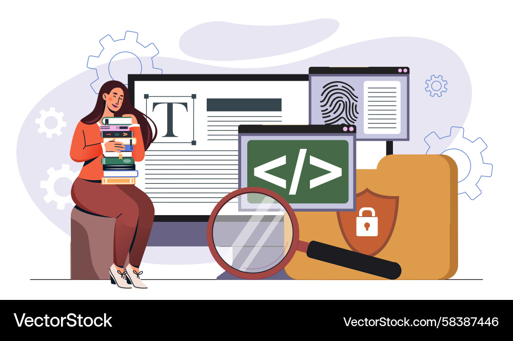 Digital Literacy Concept: Coding & Security Vector Image