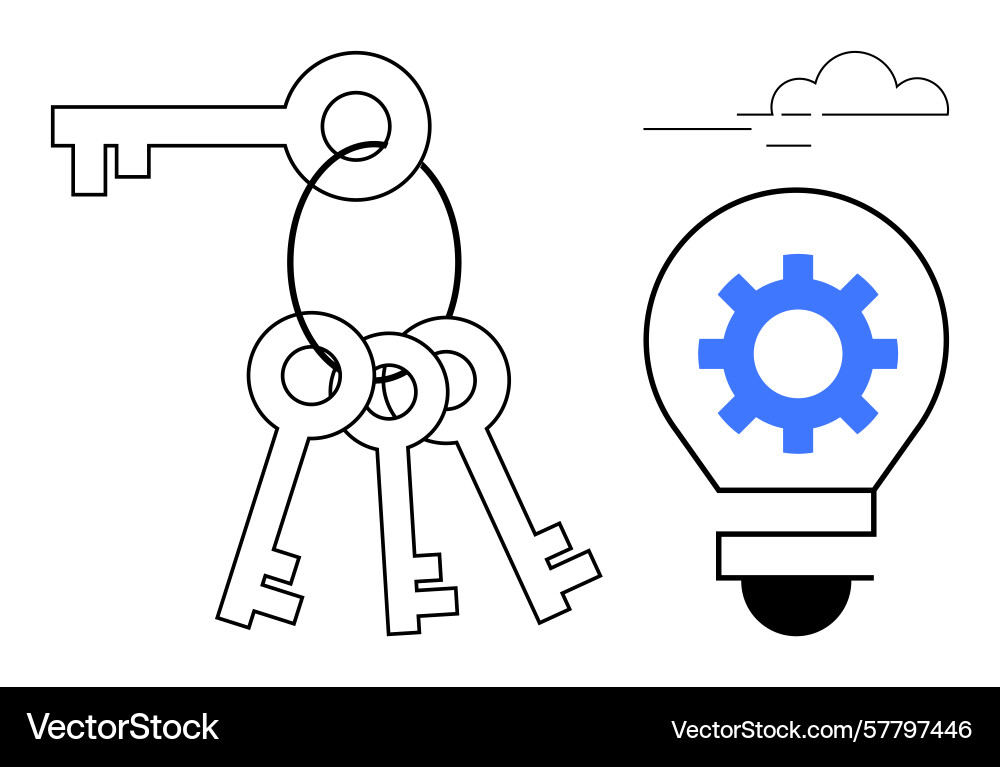 Keys and lightbulb with gear representing problem Keys and lightbulb with gear representing problem vector image