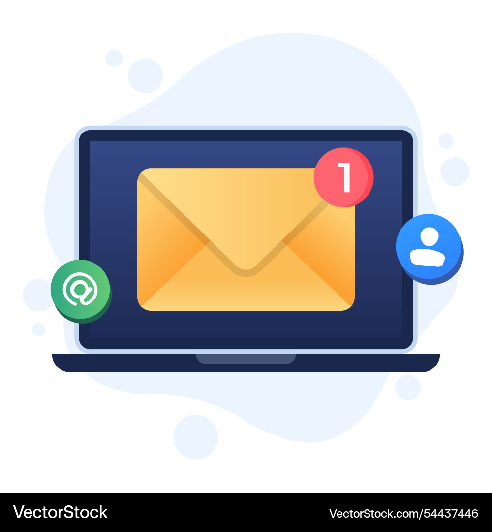 New email notification on laptop computer display New email notification on laptop computer display Vector Image