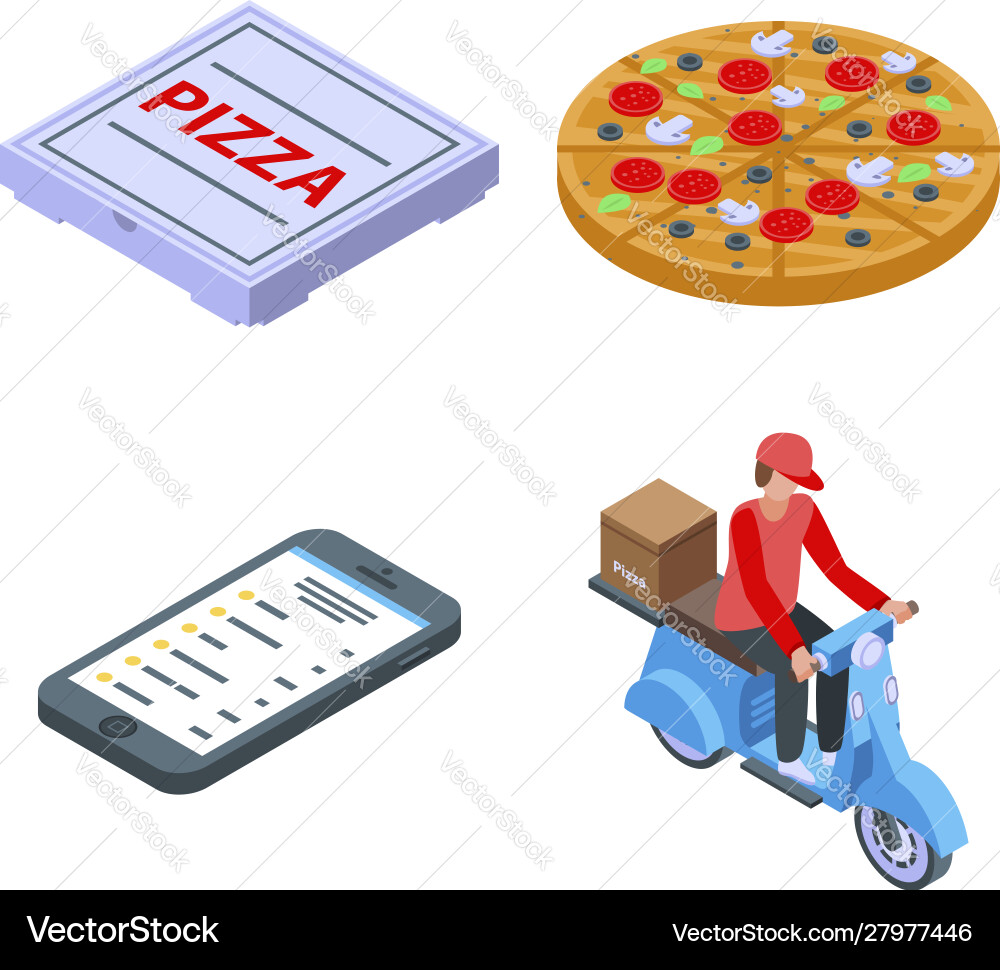 Pizza-Liefersymbole set isometric style Pizza-Liefersymbole set isometric style vektorbild