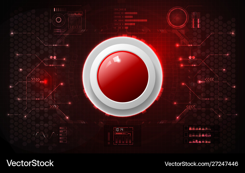 Red Futuristic Button on Tech Background vector image