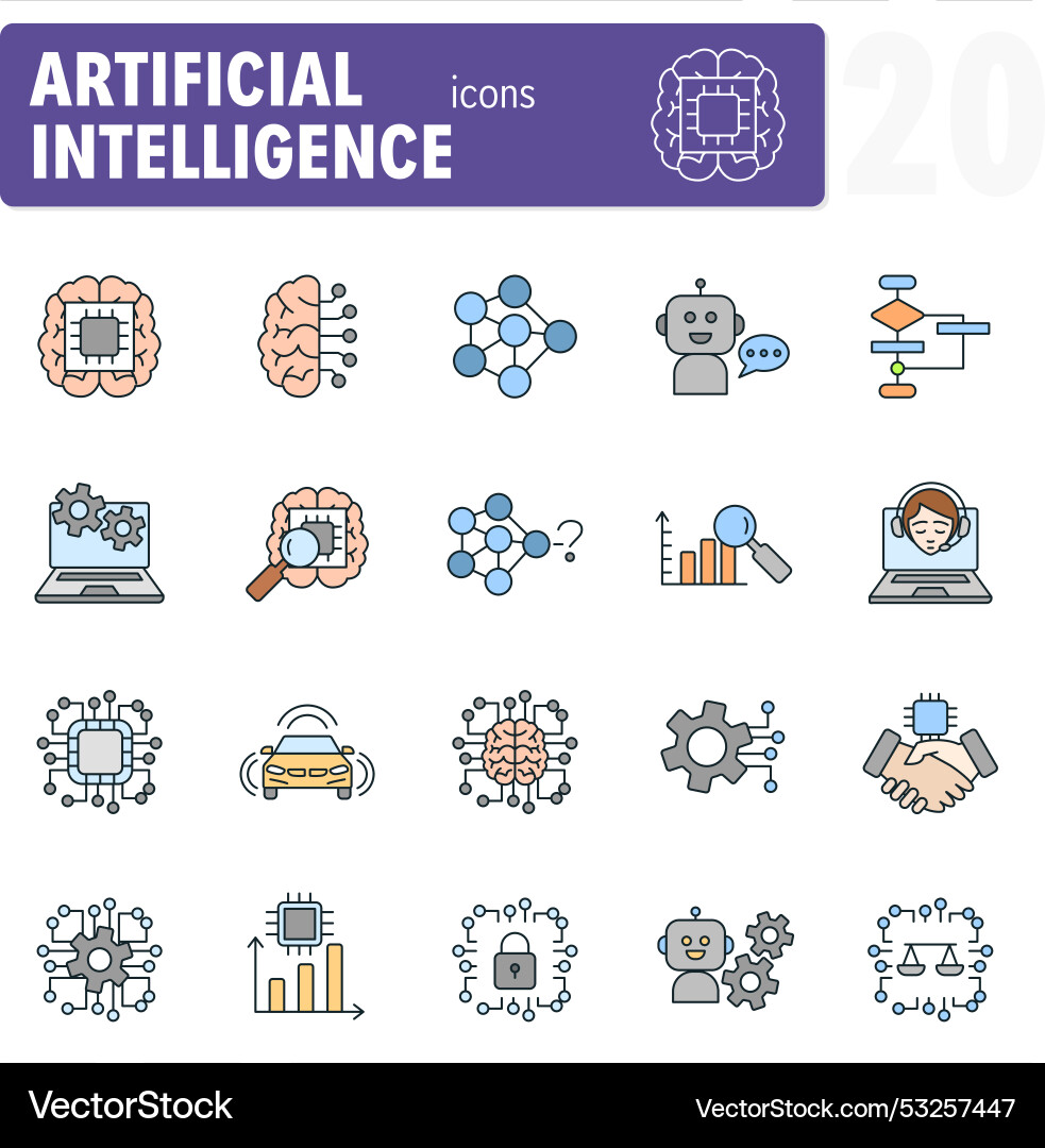 Artificial intelligence icon set featuring Artificial intelligence icon set featuring vector image