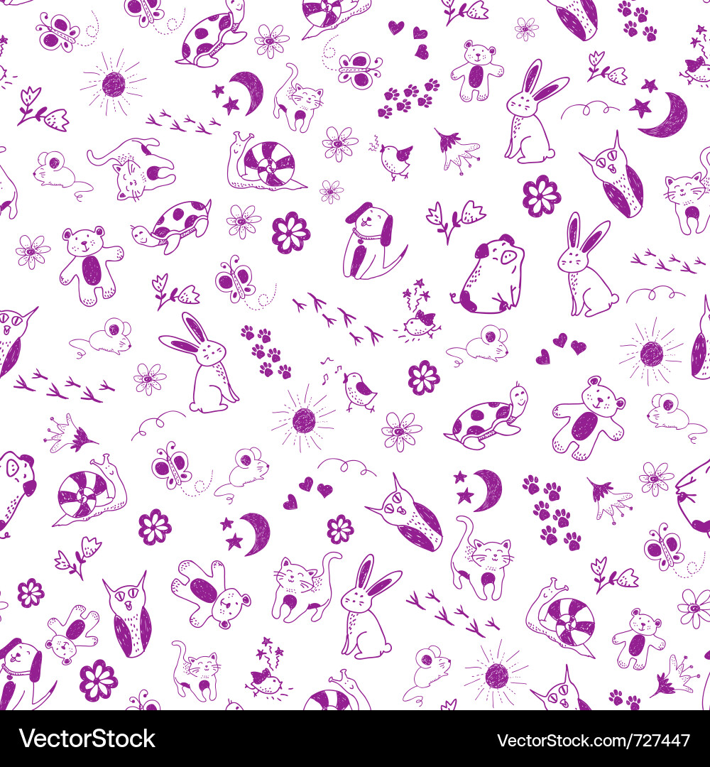 Charming Animal Doodle Pattern Vector Image