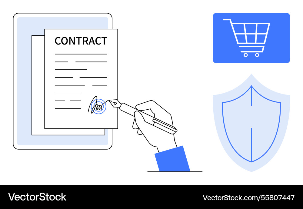 Signing a contract with security and e-commerce Signing a contract with security and e-commerce vector image