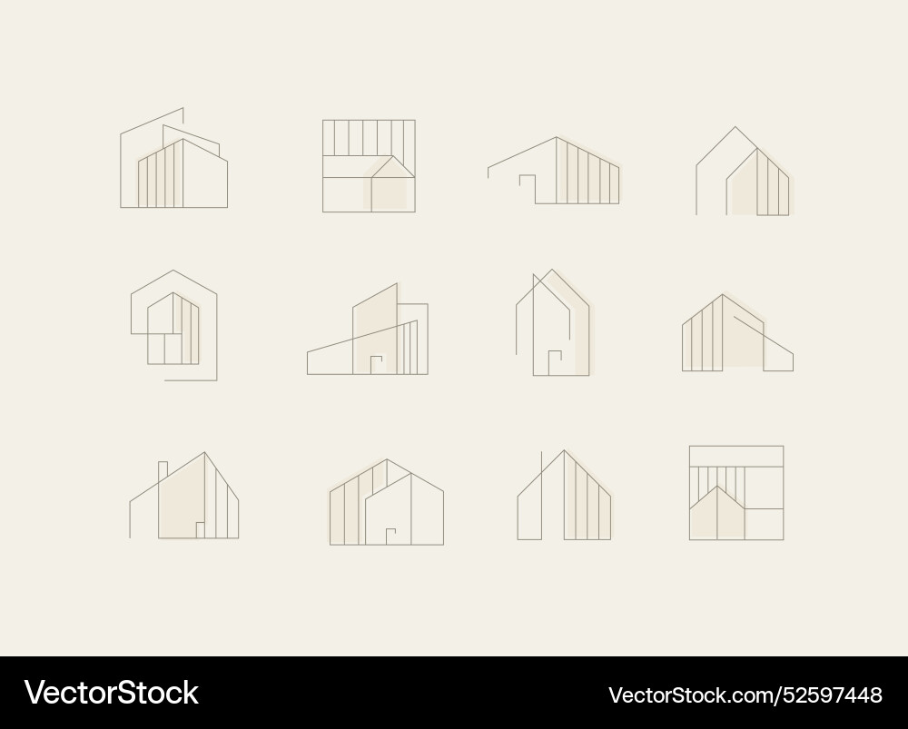 Building icons in modern linear style beige bg Building icons in modern linear style beige bg vector image