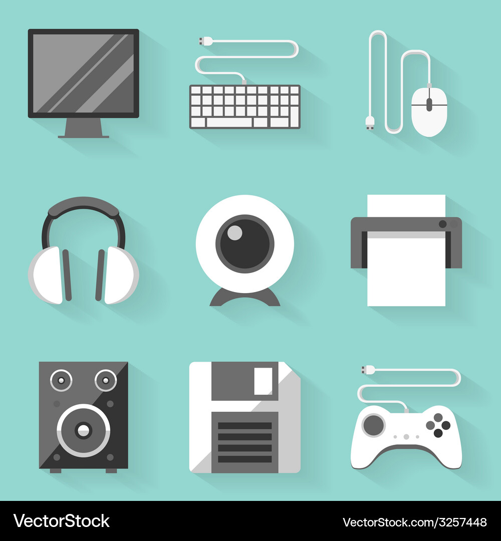 Flat icon set computer white style Vector Image