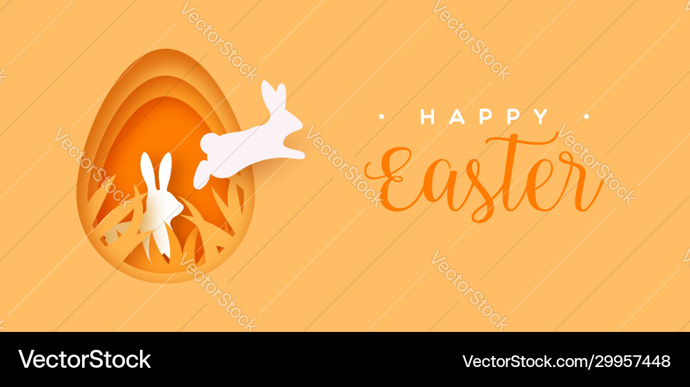 Paper Cut Rabbit Easter Card Vector Image