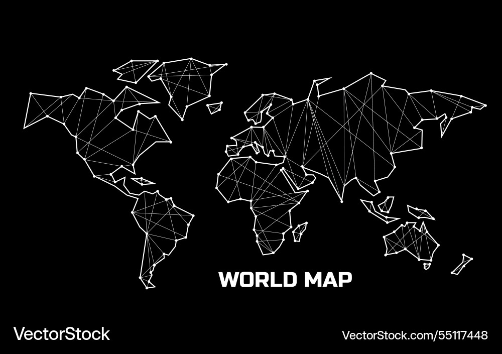 Polygonal abstract world map with connected lines vector image