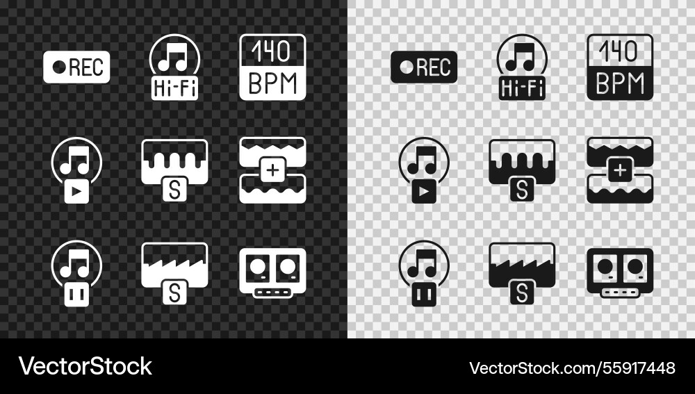 Set record button music note tone bitrate pause Vector Image
