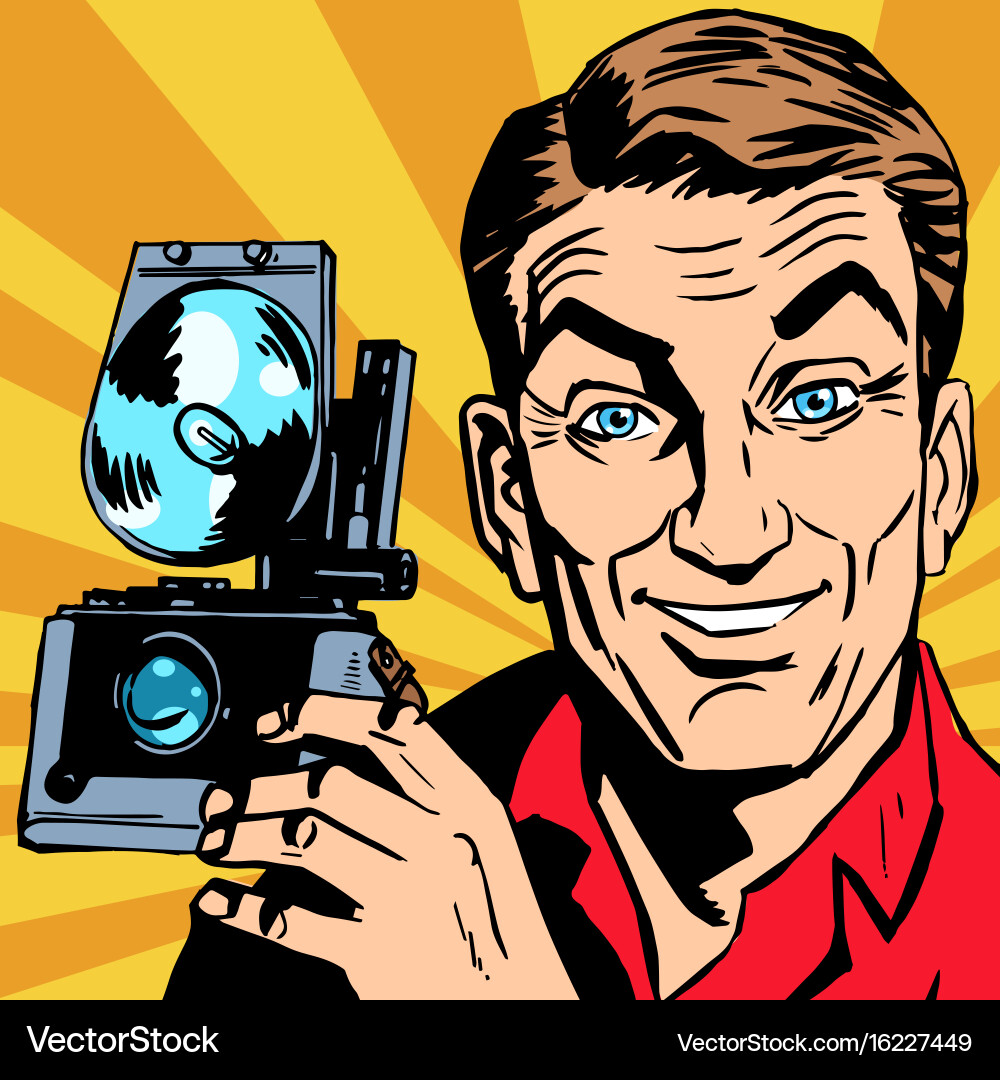 Avatar portrait of man with retro camera Vector Image