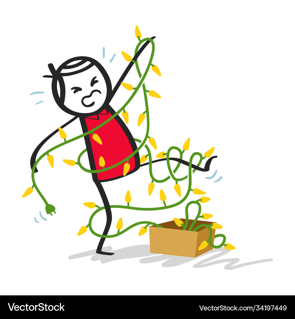Clumsy Man Trapped in Christmas Lights – Royalty-Free Vector | VectorStock, image size:1000x1080