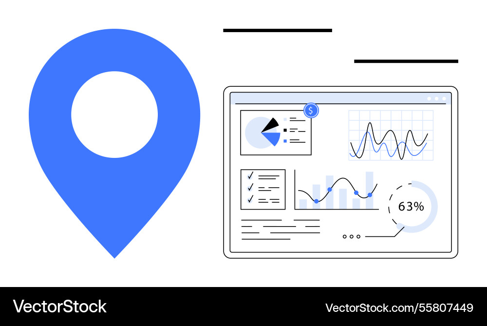 Data analytics dashboard with location marker Data analytics dashboard with location marker vector image