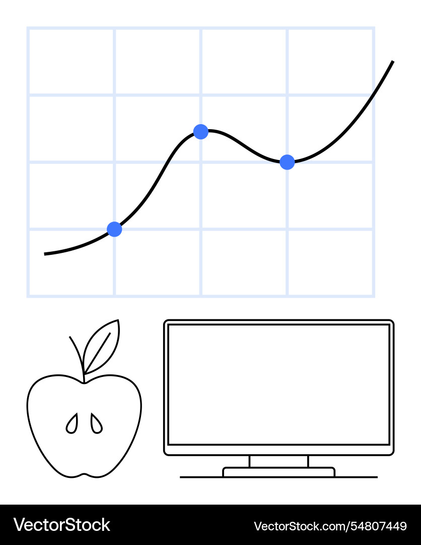 Growth chart with line graph computer monitor Growth chart with line graph computer monitor Vector Image